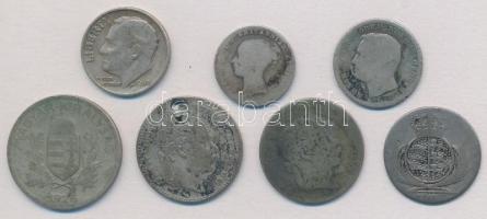 Vegyes: 7db-os rossz tartású külföldi és magyar ezüstpénz tétel T:3,3- ly.
Mixed: 7pcs of silver co...