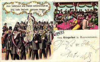 1905 Heusenstamm, Heussenstamm; Gruss von Kriegerfest / patriotic festival, litho