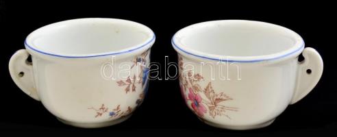 cca 1900 2 db porcelán csésze, részben kézzel festett, egyiken hajszál repedéssel, m:7 cm, d:10 cm (...