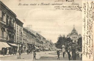 Kassa, Kosice; Fő utca, Nemzeti színház, üzletek. Nyulászi Béla kiadása / main street, theater, shops (EK)