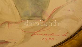 Márton Lajos (1891-1953): Szentkép 1940, képeslapon később kiadott kép. Akvarell, papír. d:32 cm Üve...