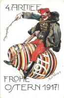 1917 Frohe Ostern vom 4. Armee! / WWI K.u.K. military Easter greeting + K.u.K. Feldbahnkompagnie Nr. 6. s: Emil Weiss