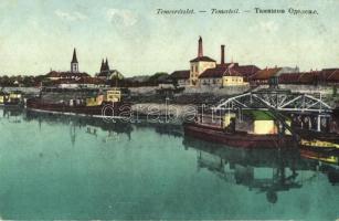 Pancsova, Pancevo; Temes part uszályokkal, kiadja Kohn Samu / Timis River with barges