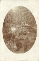 1917 Fényszóró a futóárokban, katona / WWI K.u.k. military, spotlight in the trench. photo
