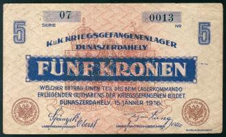 Dunaszerdahely/hadifogolytábor 1916. 5K T:III+