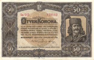 1920. 50K T:II+ alig hajtva, törve nem!