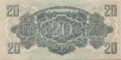 1944. "V.H." 20P (6x) egymásutáni sorszámokkal, benne elő- és hátlapi nyomási elcsúszások ...