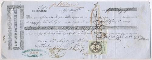 Görögország 1855. Kitöltött váltó 15kr-os okmánybélyeggel T:III Greece 1855. Exchange bill with 15 Kreuzer stamp C:F
