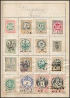1900 körüli házi albumban okmány- és illetékbélyegek, egyéb kötelezettségjegyek, díjjegyes kivágások...