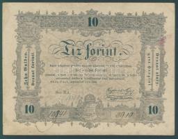 1848. 10Ft "Kossuth bankó" előlapon kézi érvénytelenítés + jobboldali sorozatszám kétszer! javítva (javítás után még egyszer a javított számok felett a helyes szám újraírva) R! T:II-