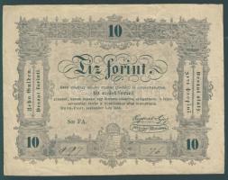 1848. 10Ft "Kossuth bankó" hátlapi fordított alapnyomat + "Ezen" szó "E" betűje ferde + "tizenöt" és "bebörtönöz..." szavakban csak egy pont van az ö betűn + "jegyek" szó "gy" betűje hibásan szedve! T:III