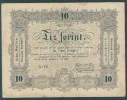 1848. 10Ft "Kossuth bankó" hátoldali fordított alapnyomat + "tizenöt" és "bebörtönöz..." szavakban csak egy pont van az ö betűn! T:III+