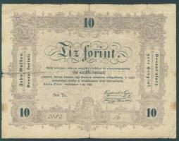 1848. 10Ft "Kossuth bankó" előlapon "gyanánt" szóban két pont van vessző helyett, hátlapon "tizenöt" szó "ö" betűje nyitott és egy pont + egy ékezet van rajta + "büntetettnek" tévnyomat! T:III/IV