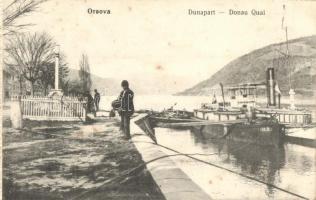 Orsova, Duna part, gőzhajók / Donau-Quai / Danube riverbank, ship station, steamships