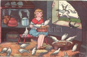 1940 Girl feeding birds. Amag 0412. s: Margret Boriss