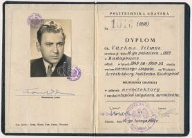 1950-1955 Gdansk, magyar építészhallgató 2 db leckekönyve illetve 2 db diplomája