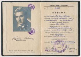 1950-1955 Gdansk, magyar építészhallgató 2 db leckekönyve illetve 2 db diplomája