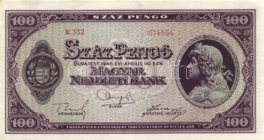 1945. 100P (2x) egymásutáni sorszámokkal T:II+ csak egyszer hajtva