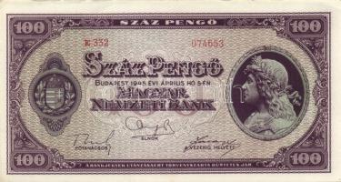 1945. 100P (2x) egymásutáni sorszámokkal T:II+ csak egyszer hajtva