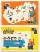 7 db MODERN magyar takarékossági grafikai motívumlap / 7 modern Hungarian savings graphic propaganda art postcards