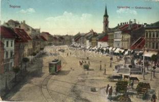 1918 Sopron, Várkerület, villamos, piac, Lang Frigyes üzlete