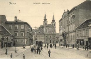 Sopron, Várkerület, villamos, Tóközy G. és Rottschagwer (?) üzlete