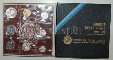 San Marino 1973. 1L-500L 8klf db, forgalmi szettben, benne Ag T:1 Díszdobozban, tanúsítvánnyal, ismertetővel!