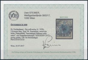 9kr HP II. plate flaw, spectacularly featured Sas ,,SZEGEDIN" Certificate: Steiner 9kr HP II. l...