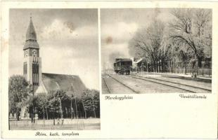1941 Kerekegyháza, Római katolikus templom, vasútállomás vonattal télen (fa)