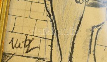 Uitz jelzéssel: Reggeli gondolatok, vegyes technika, papír, üvegezett fa keretben, 22×15,5 cm