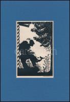 1915 Lotte Nicklass (1889-1921): Sziluettkép lánnyal az erdőben, jelzett a nyomaton, paszpatuban, 16x10 cm.