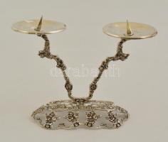 Ezüst gyertyatartó virágos díszítéssel / Silver candlestick with flower ornaments 89 g 10 cm