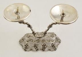 Ezüst gyertyatartó virágos díszítéssel / Silver candlestick with flower ornaments 89 g 10 cm