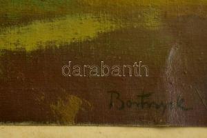 Bortnyik jelzéssel: Halászok, olaj, vászon, üvegezett fa keretben, 32,5×17,5 cm