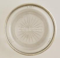 Kristály kínálótál, csiszolt, díszített ezüst peremmel  Jelzett. / Crystal glass tray with marked si...