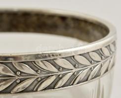 Kristály kínálótál, csiszolt, díszített ezüst peremmel  Jelzett. / Crystal glass tray with marked si...