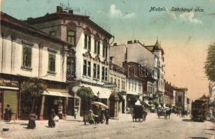 Miskolc, Széchenyi utca, Hotel Pannonia szálloda, Apollo mozi, villamos, üzletek. Grünwald Ignác kiadása (EK)