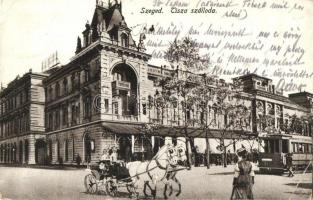 Szeged, Tisza szálloda, kávéház és étterem, hintó, villamos (EK)