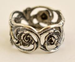 6 db mini szalvétagyűrű áttört rózsás díszítéssel 17,6 g / Silver napkin rings