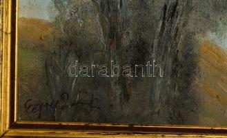 Egry jelzéssel: Tópart, olaj, farost, keretben, 15,5×22,5 cm