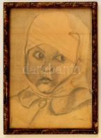 Sümegi jelzéssel: Lány portréja, ceruza, papír, üvegezett fa keretben, 29,5×20,5 cm