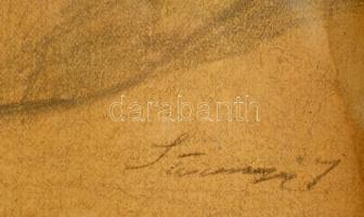 Sümegi jelzéssel: Lány portréja, ceruza, papír, üvegezett fa keretben, 29,5×20,5 cm