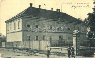 Zsupanya, Zupanja; Népiskola / Pucka skola / school. W.L. Bp. 3706. (szakadás / tear)