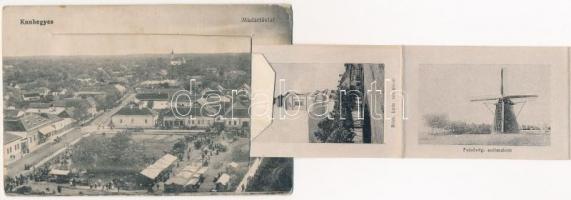 Kunhegyes, Piac. Alexovits Györgyné kiadása. leporellolap, belül: Felsővégi szélmalom, Református te...