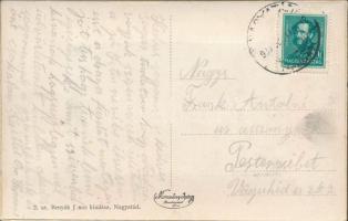 Nagyatád, Artézi fürdő. Benyák János kiadása, Art Nouveau leporellolap, belül: Gyógyszertár, Templom...