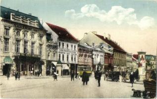 Kassa, Kosice; Fő utca, villamos, Korzó Mozgó (mozi), Cseh Iparbank, Bajza Bútoráruház, hirdetőoszlop / main street, cinema, Czech Industrial Bank, shops, advertising column (Rb)