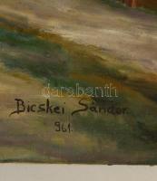 Bicskei Sándor (?-?): Falusi utca, olaj, vászon, jelzett, 40,5×60 cm