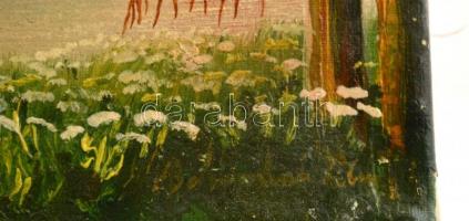 Boromissza jelzéssel: Alpesi táj. Olaj, vászon, sérült, 24×33 cm