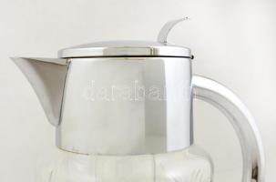 Nagyméretű kristály limonádé kancsó ezüstözött fém részekkel, kivehető jégtartó résszel, hibátlan ál...