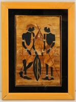 Kenyai harcosok, intarziás fa kép, paszpartuban, fa keretben, 34×22 cm
